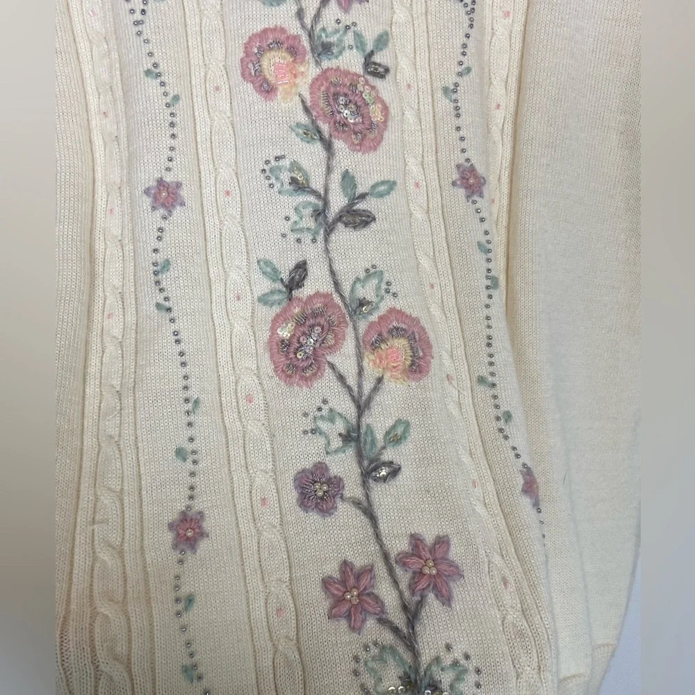 Alfred Dunner Wool Blend Embroidered Sweater Mock Neck Size L Preppy Cottagecore - Picture 3 of 13